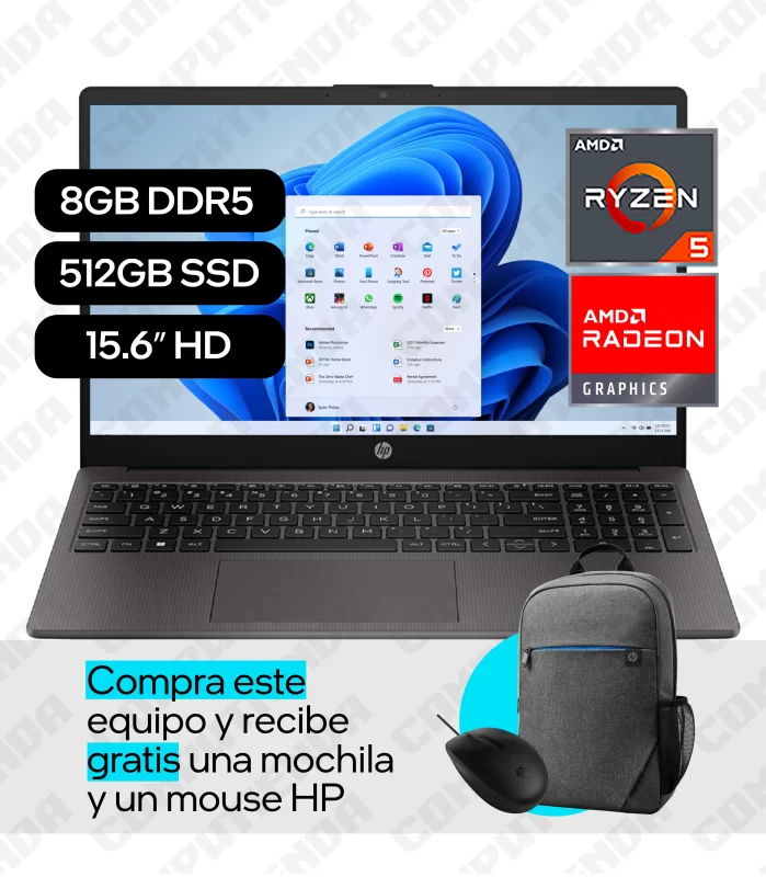 Laptop HP 255 G10 AMD Ryzen 5 7520U 8GB DDR5 512GB SSD M.2 15.6in HD AMD Radeon 610M